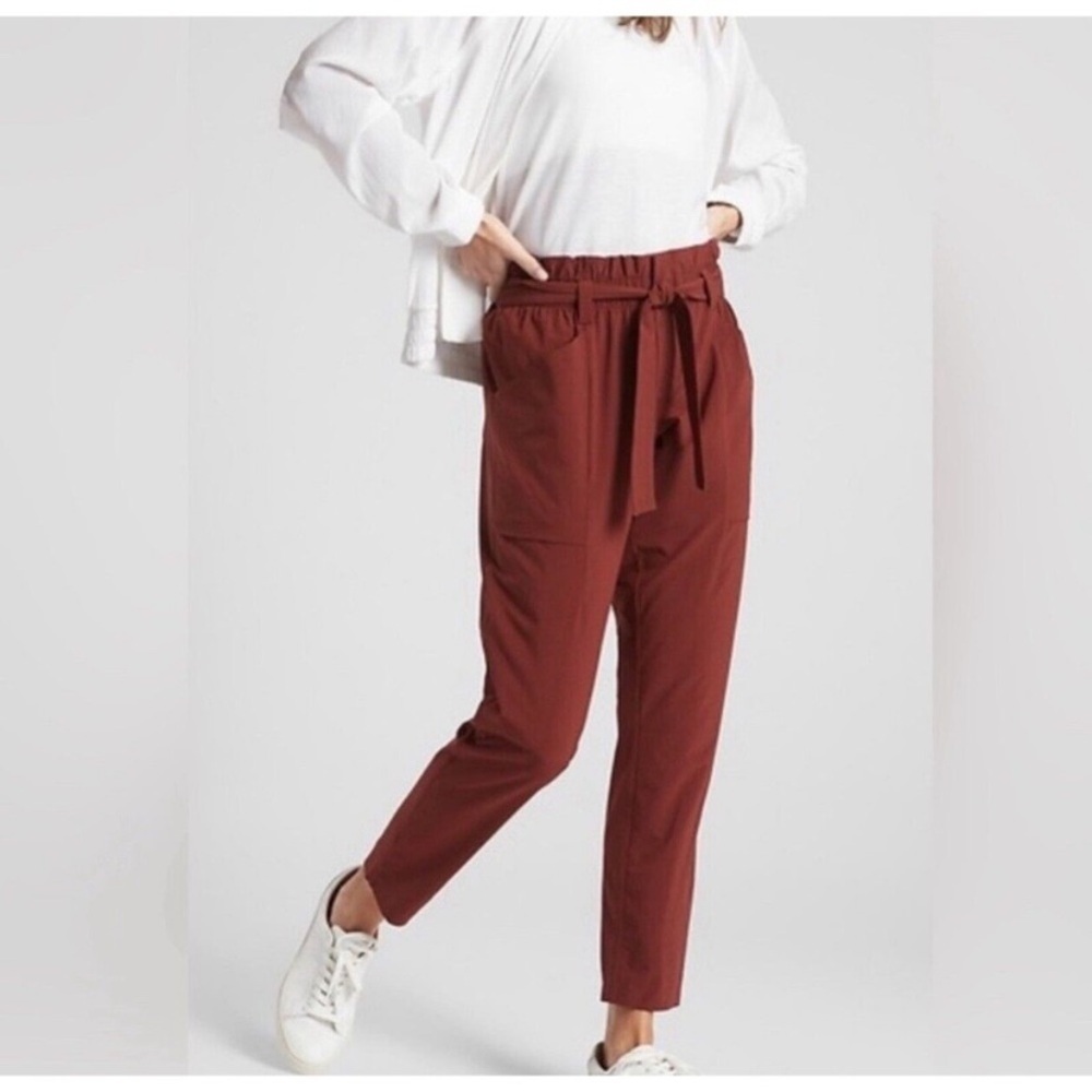Athleta Skyline Pant Belted Paper Bag Waist High Rise Rust 2 Petite